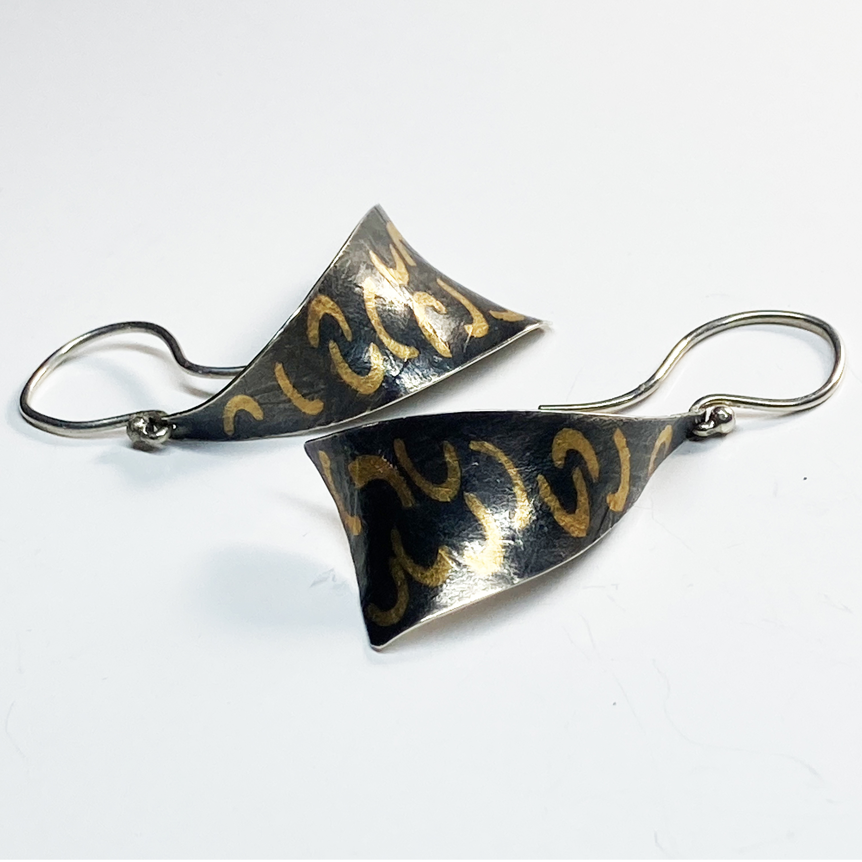Sterling and 24K Oxidised anticlastic earrings on hooks